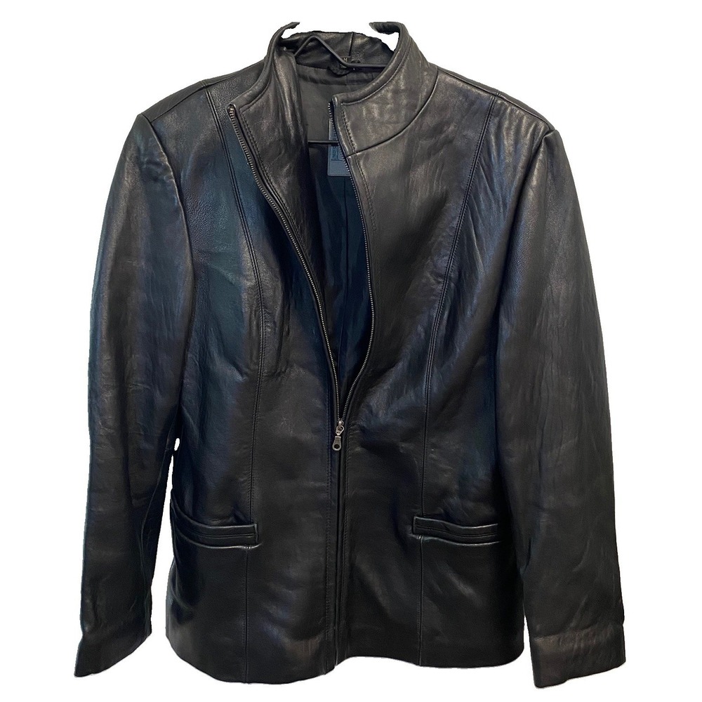 RC Robert Comstock Expedition Women's Black Leather Lined Jacket Biker M EUC